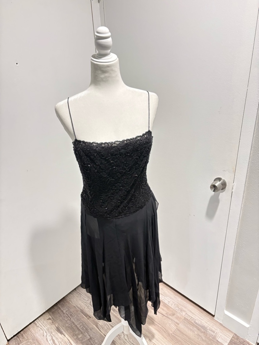 Lillie Rubin Black Lace Cocktail Dress with Beaded Detail